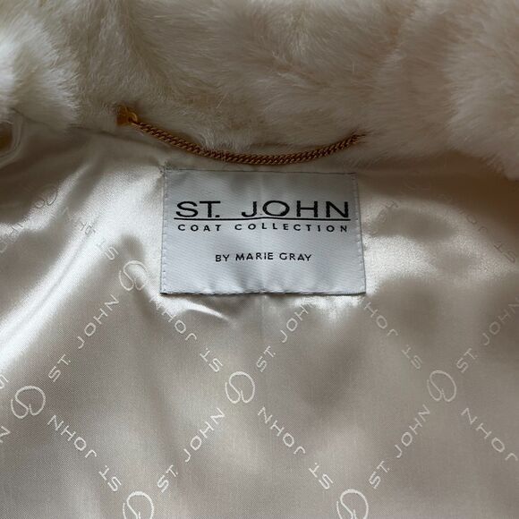 Vintage St. John Faux Fur Vest Jacket Small Off White Gold Buttons Mink - Picture 4 of 12